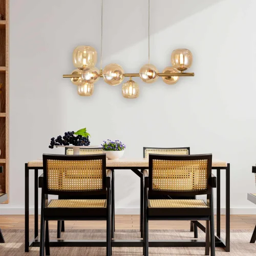 SUSPENSION 10 LUMIÈRES FER DORÉ NICOLETTA