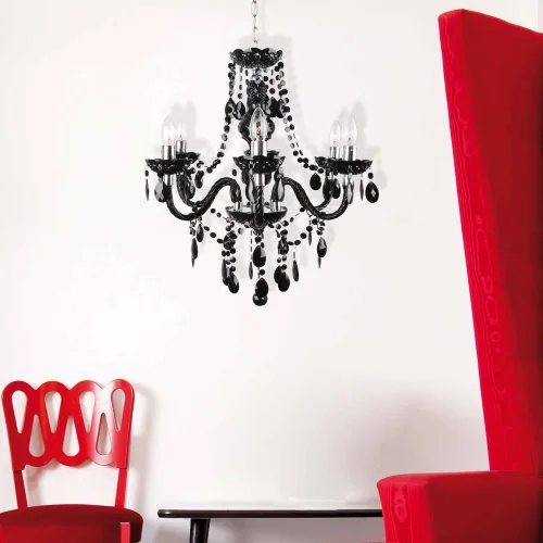 LAMPE DE PLAFOND 6 LUMIÈRES ROUGES NOIRES