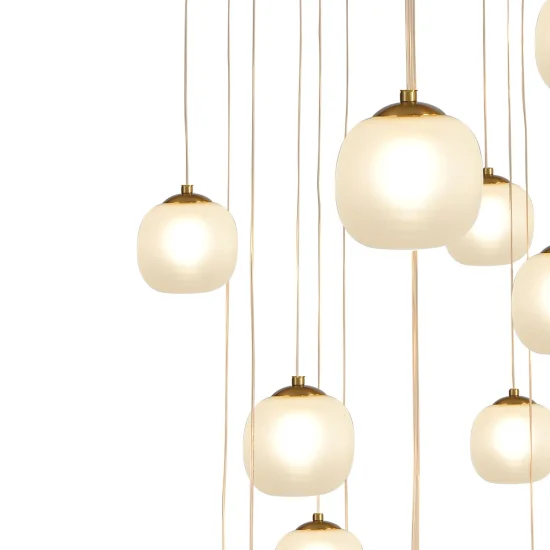 SUSPENSION 16 LUMIÈRES FER BRONZE ABAT-JOUR BLANC NICOLETTA 2