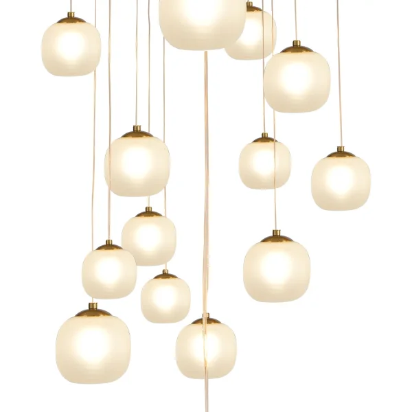 SUSPENSION 16 LUMIÈRES FER BRONZE ABAT-JOUR BLANC NICOLETTA
