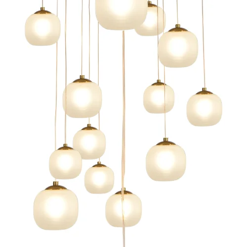 SUSPENSION 16 LUMIÈRES FER BRONZE ABAT-JOUR BLANC NICOLETTA