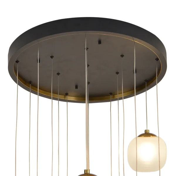 SUSPENSION 16 LUMIÈRES FER BRONZE ABAT-JOUR BLANC NICOLETTA