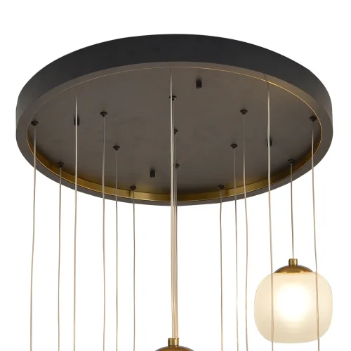 SUSPENSION 16 LUMIÈRES FER BRONZE ABAT-JOUR BLANC NICOLETTA