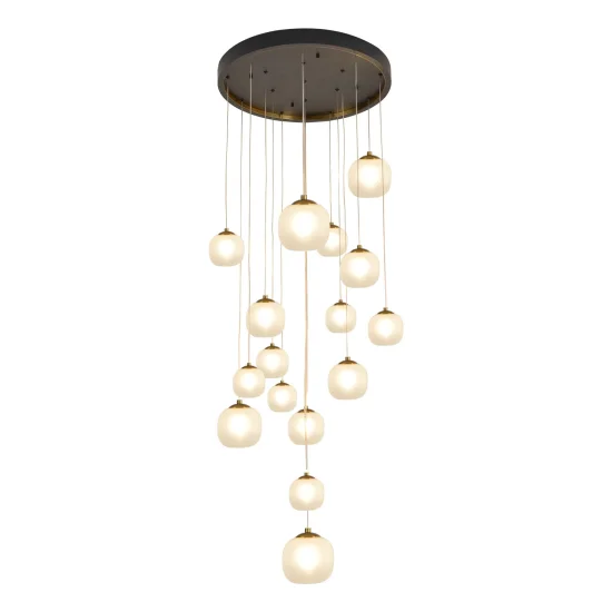 SUSPENSION 16 LUMIÈRES FER BRONZE ABAT-JOUR BLANC NICOLETTA