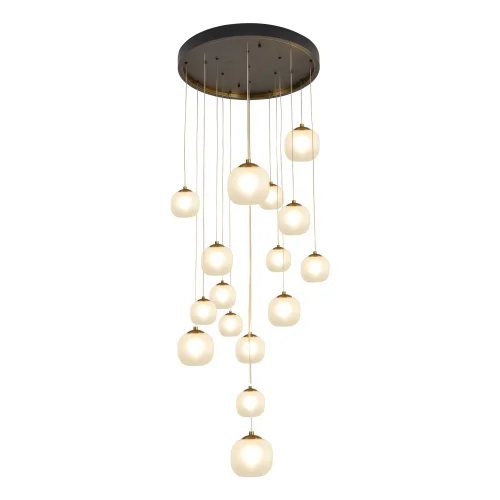 SUSPENSION 16 LUMIÈRES FER BRONZE ABAT-JOUR BLANC NICOLETTA