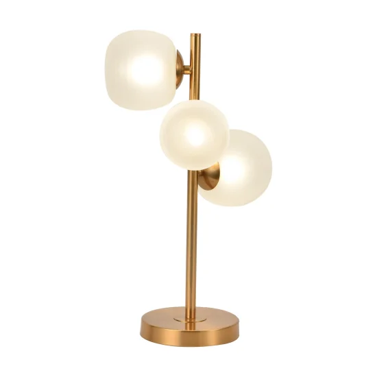 LAMPE DE TABLE 3 LUMIERES FER DORÉ ABAT-JOUR BLANC NICOLETTA 2