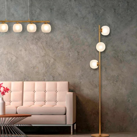 LAMPADAIRE 3 LUMIÈRES FER DORÉ ABAT-JOUR BLANC NICOLETTA 2