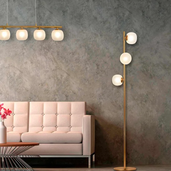 LAMPADAIRE 3 LUMIÈRES FER DORÉ ABAT-JOUR BLANC NICOLETTA LAMPADAIRE 3 LUMIÈRES FER DORÉ ABAT-JOUR BLANC NICOLETTA