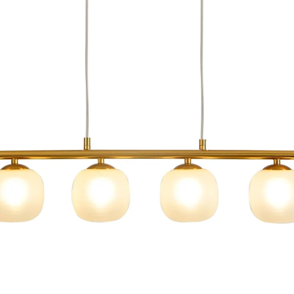 SUSPENSION 4 LUMIÈRES FER DORÉ ABAT-JOUR BLANC NICOLETTA SUSPENSION 4 LUMIÈRES FER DORÉ ABAT-JOUR BLANC NICOLETTA