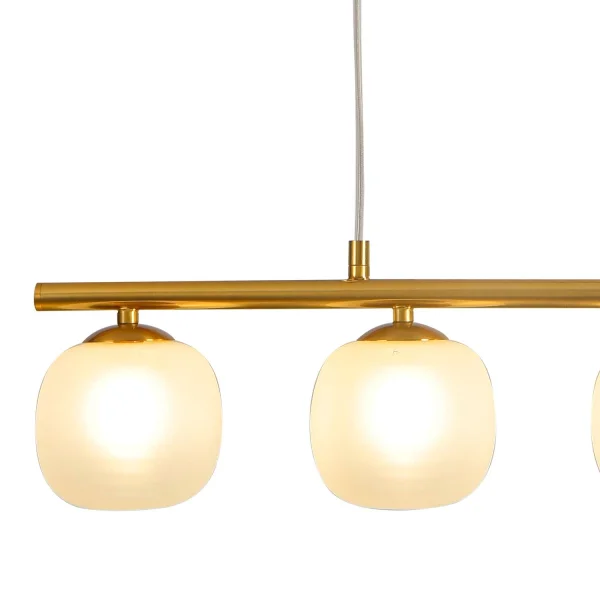 SUSPENSION 4 LUMIÈRES FER DORÉ ABAT-JOUR BLANC NICOLETTA SUSPENSION 4 LUMIÈRES FER DORÉ ABAT-JOUR BLANC NICOLETTA