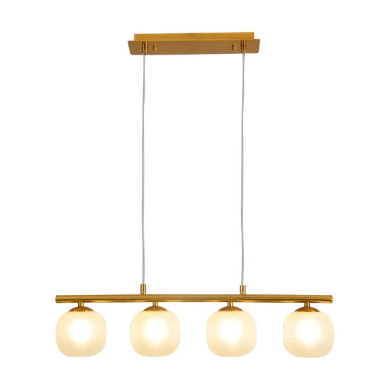 SUSPENSION 4 LUMIÈRES FER DORÉ ABAT-JOUR BLANC NICOLETTA 2