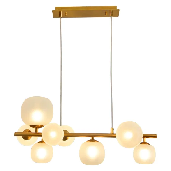 SUSPENSION 8 LUMIÈRES FER DORÉ ABAT-JOUR BLANC NICOLETTA 2