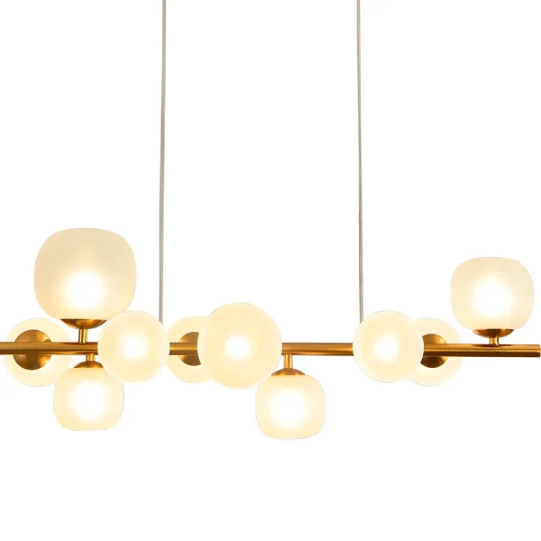 SUSPENSION 10 LUMIERES FER DORÉ ABAT-JOUR BLANC NICOLETTA