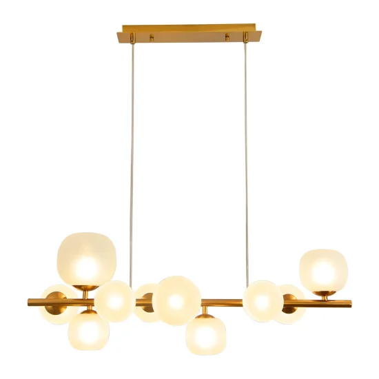SUSPENSION 10 LUMIERES FER DORÉ ABAT-JOUR BLANC NICOLETTA 2