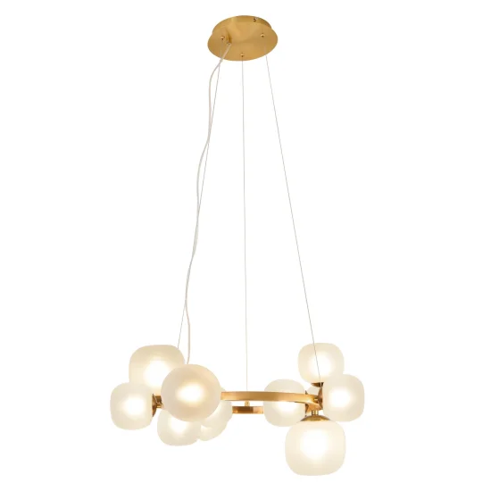 SUSPENSION 11 LUMIÈRES FER DORÉ ABAT-JOUR BLANC NICOLETTA 2