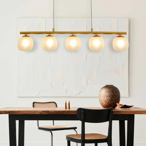 SUSPENSION 5 LUMIÈRES FER DORÉ ABAT-JOUR BLANC NICOLETTA SUSPENSION 5 LUMIÈRES FER DORÉ ABAT-JOUR BLANC NICOLETTA