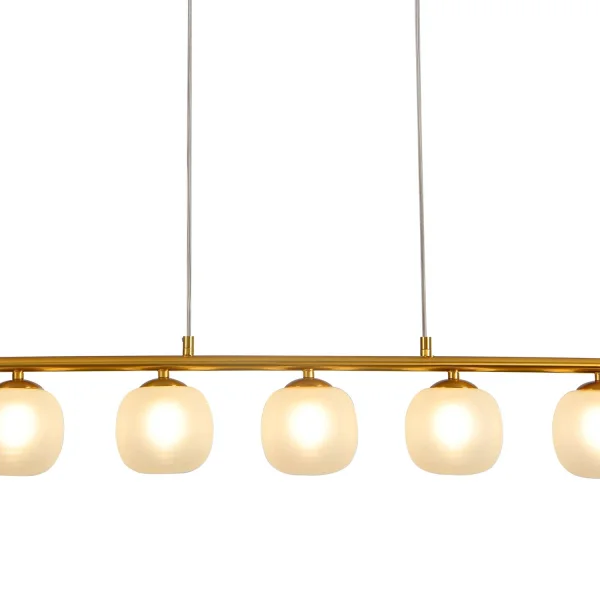 SUSPENSION 5 LUMIÈRES FER DORÉ ABAT-JOUR BLANC NICOLETTA SUSPENSION 5 LUMIÈRES FER DORÉ ABAT-JOUR BLANC NICOLETTA