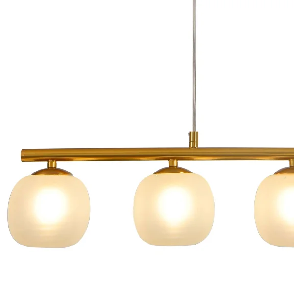 SUSPENSION 5 LUMIÈRES FER DORÉ ABAT-JOUR BLANC NICOLETTA