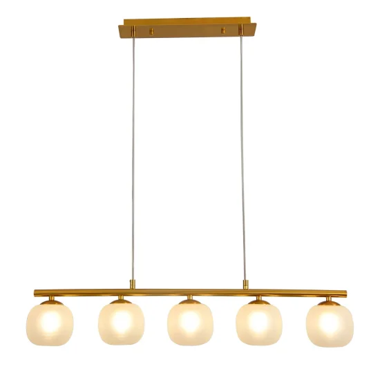 SUSPENSION 5 LUMIÈRES FER DORÉ ABAT-JOUR BLANC NICOLETTA 2