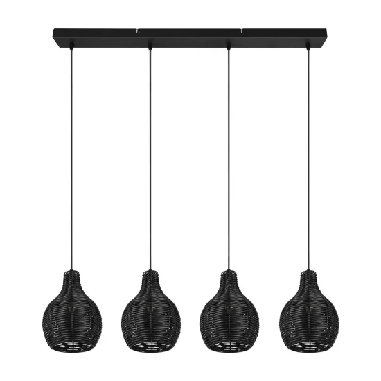 SUSPENSION 4 LUMIÈRES ROTIN NOIR ELOK 2