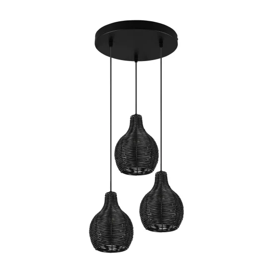 SUSPENSION 3 LUMIÈRES ROTIN NOIR ELOK 2