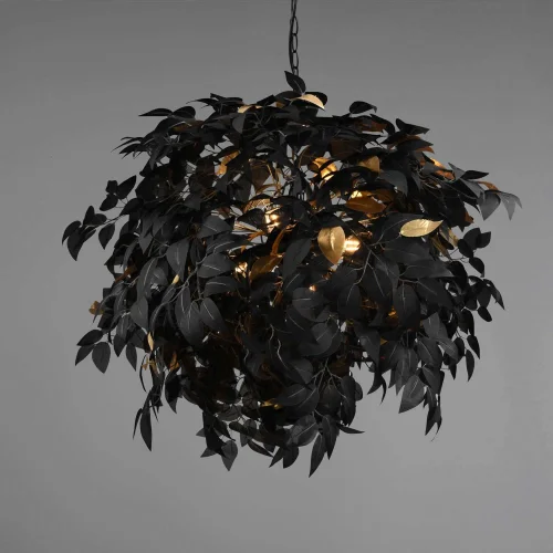 SUSPENSION 4 LUMIÈRES Ø 70CM FEUILLES NOIR