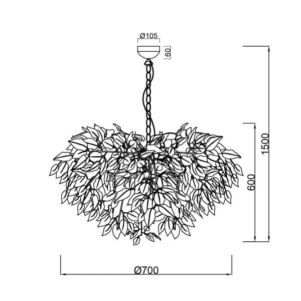 SUSPENSION 4 LUMIÈRES Ø 70CM FEUILLES NOIR