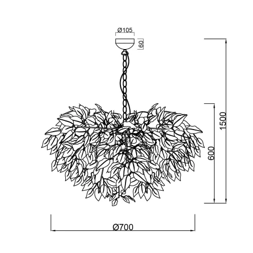 SUSPENSION 4 LUMIÈRES Ø 70CM FEUILLES NOIR