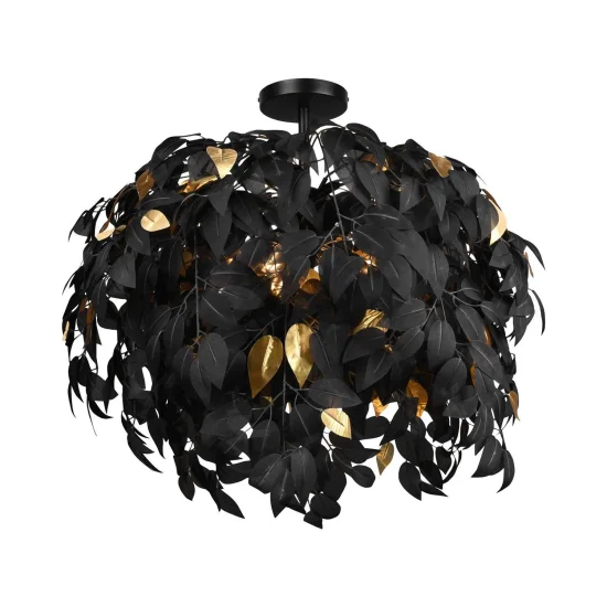 PLAFONNIER 3 LUMIÈRES Ø 70CM FEUILLES NOIR