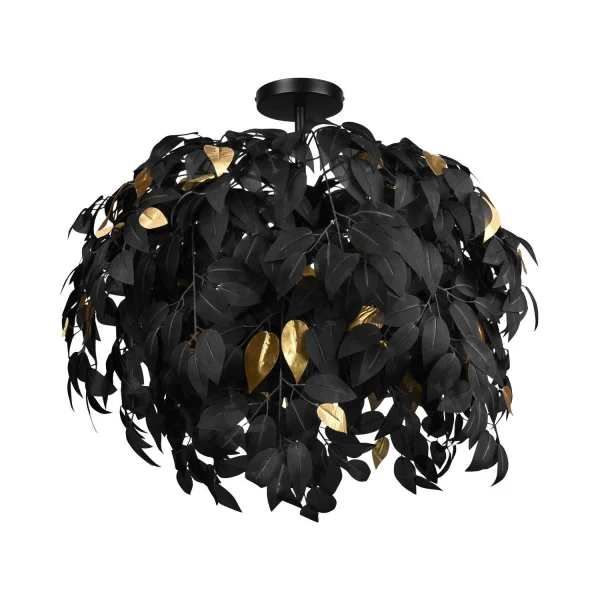 PLAFONNIER 3 LUMIÈRES Ø 70CM FEUILLES NOIR
