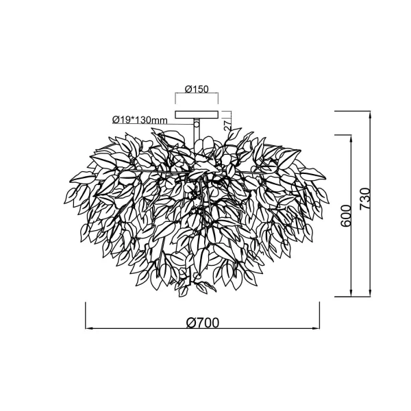 PLAFONNIER 3 LUMIÈRES Ø 70CM FEUILLES NOIR