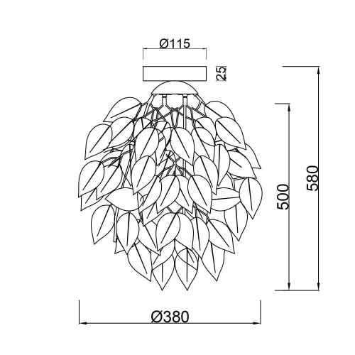PLAFONNIER 1 LUMIÈRE NOIR FEUILLES Ø 38CM NOIR FEUILLES