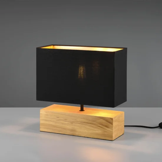 LAMPE DE TABLE SIGRID BOIS NATUREL ABAT-JOUR NOIR E27