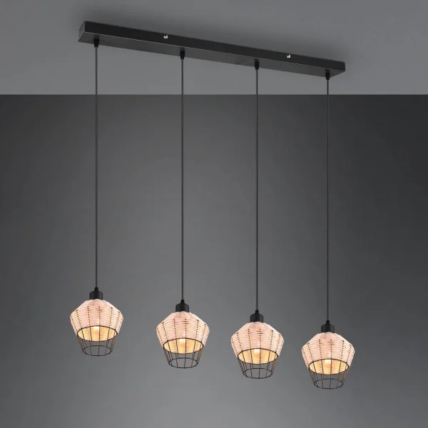 SUSPENSION 4 LUMIÈRES ROTIN NATUREL GALADRIEL