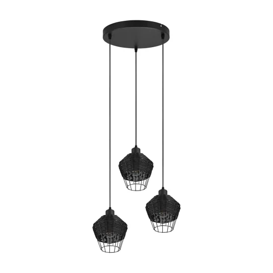 SUSPENSION 3 LUMIÈRES ROTIN NOIR GALADRIEL 2