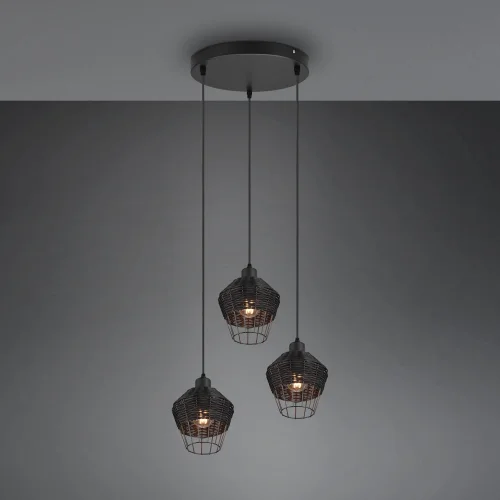 SUSPENSION 3 LUMIÈRES ROTIN NOIR GALADRIEL
