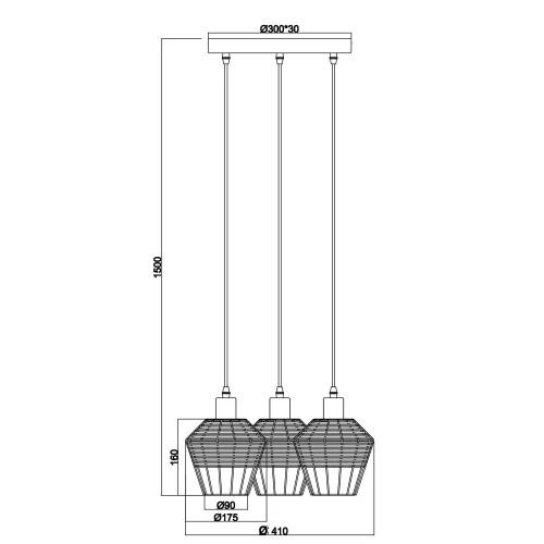 SUSPENSION 3 LUMIÈRES ROTIN NOIR GALADRIEL