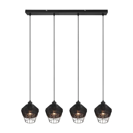 SUSPENSION 4 LUMIÈRES ROTIN NOIR GALADRIEL