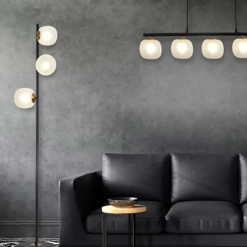 LAMPADAIRE 3 LUMIÈRES FER NOIR AVEC ABAT-JOUR BLANC NICOLETTA