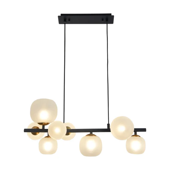 SUPENSION 8 LUMIÈRES FER NOIR AVEC ABAT-JOUR BLANC NICOLETTA 2