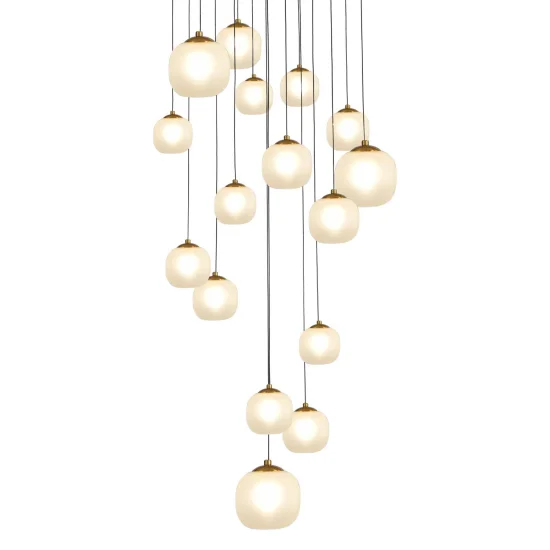 SUSPENSION 16 LUMIÈRES FER NOIR/BRONZE ABAT-JOUR BLANC NICOLETTA 2