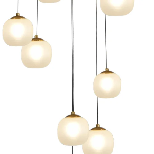 SUSPENSION 16 LUMIÈRES FER NOIR/BRONZE ABAT-JOUR BLANC NICOLETTA