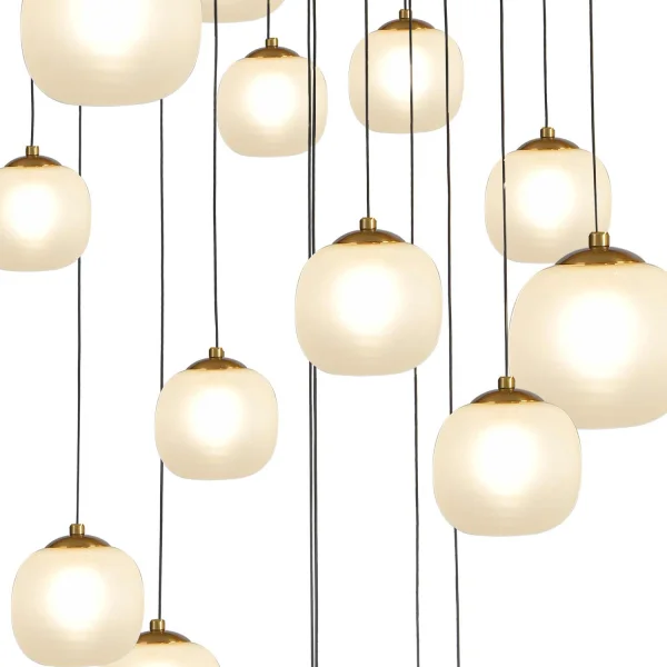 SUSPENSION 16 LUMIÈRES FER NOIR/BRONZE ABAT-JOUR BLANC NICOLETTA