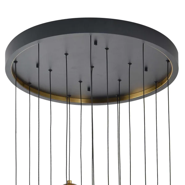 SUSPENSION 16 LUMIÈRES FER NOIR/BRONZE ABAT-JOUR BLANC NICOLETTA