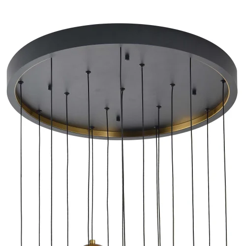 SUSPENSION 16 LUMIÈRES FER NOIR/BRONZE ABAT-JOUR BLANC NICOLETTA