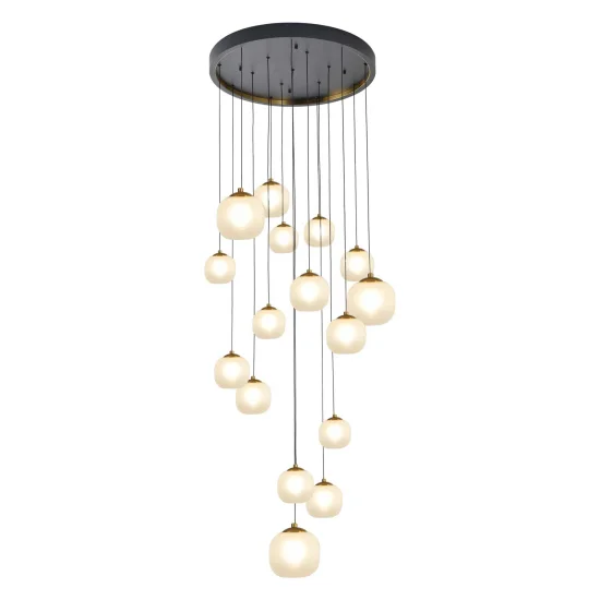 SUSPENSION 16 LUMIÈRES FER NOIR/BRONZE ABAT-JOUR BLANC NICOLETTA