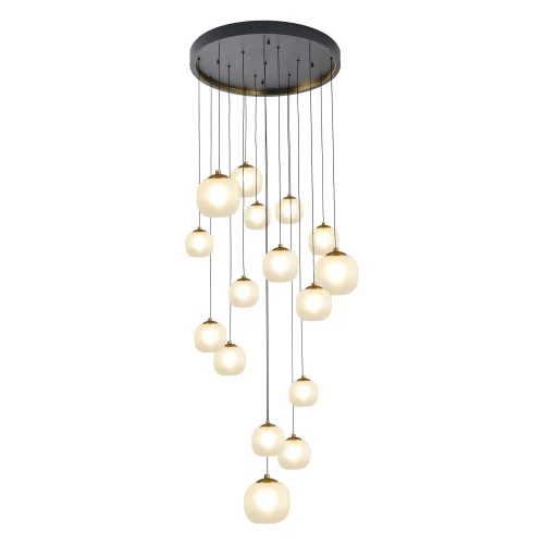 SUSPENSION 16 LUMIÈRES FER NOIR/BRONZE ABAT-JOUR BLANC NICOLETTA
