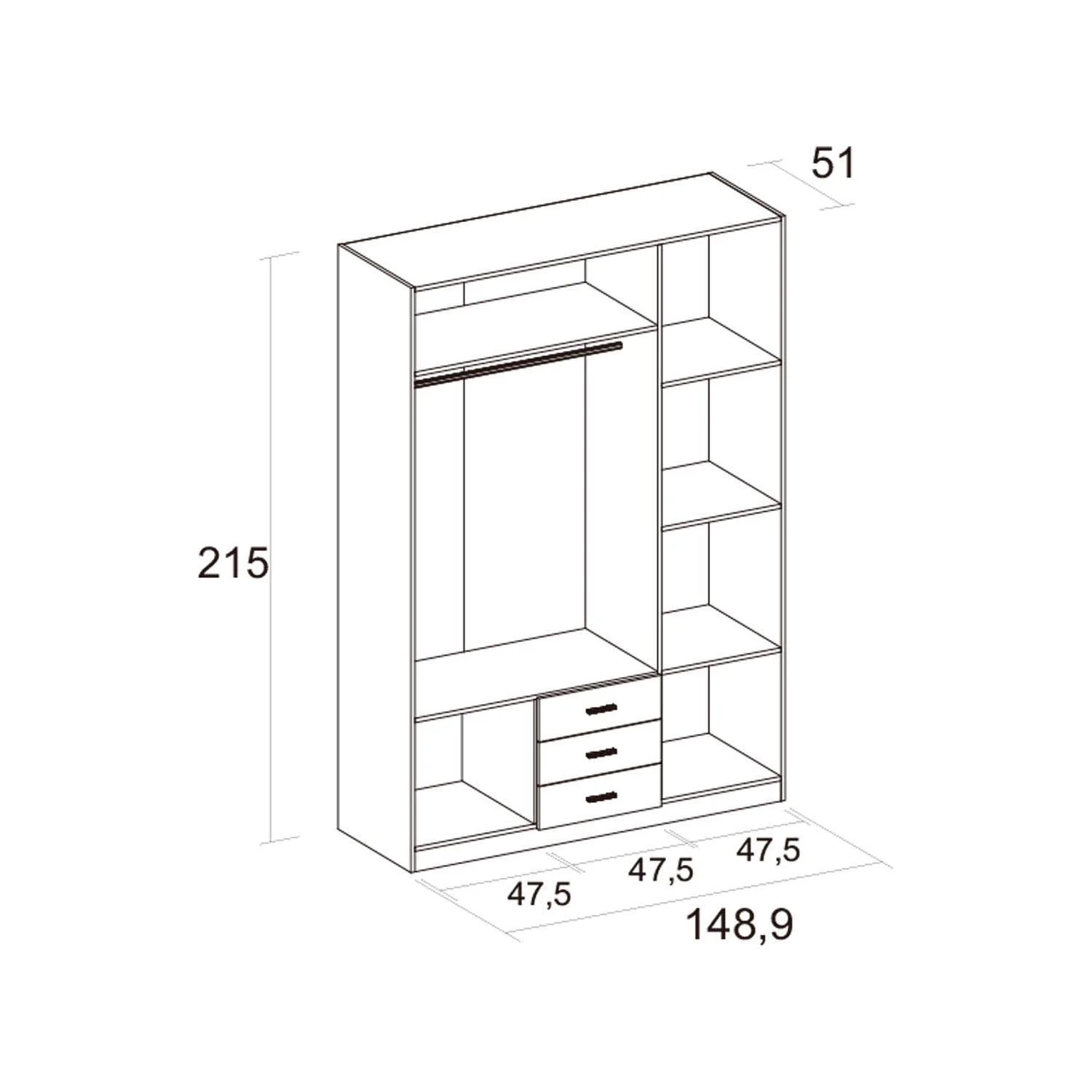 Armoire 3 portes et 3 tiroirs Sahara Siena Lúzete