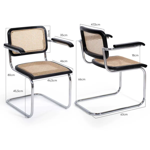 CHAISE WEBSTER AVEC ACCOUDOIRS NOIRS EN ROTIN NATUREL