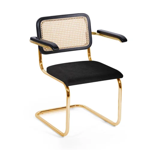 CHAISE WEBSTER AVEC ACCOUDOIRS VELOURS NOIR PIEDS DORÉS
